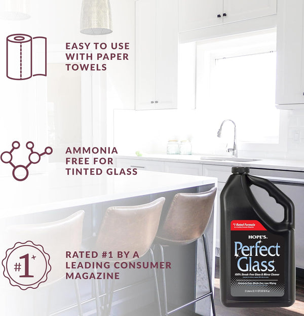 HOPE'S Perfect Glass Cleaner Spray Refill, Streak-Free, Ammonia-Free Window, Mirror, Screen, Tinted Glass, and Shower Door Cleaner, Indoor and