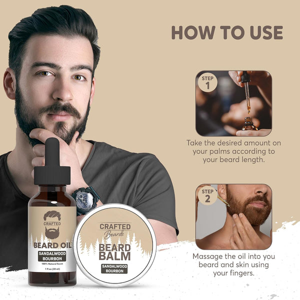 Beard Care Kit - Softer, Smoother, Moisturized Beard - Beard Oil and Balm - Gift Set (Sandalwood Bourbon) Sandalwood Bourbon 2 Piece Set