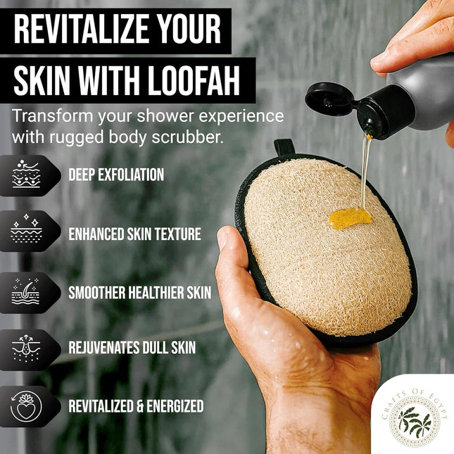 Rugged Natural Shower Loofah for Men - Tough Eco-Friendly Exfoliating Body Scrub