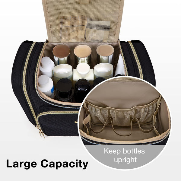 BAGSMART Women's Travel Toiletry Bag, Water-resistant Large Capacity, Black | Cosmetic Makeup Bag, Door Room Essentials Travel Organizer for Full