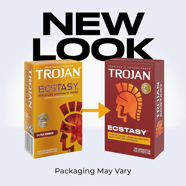 Trojan Ultra Ribbed Ecstasy Lubricated Condoms, 26 Count 26 Count (Pack of 1) Ultra Ribbed Ecstasy