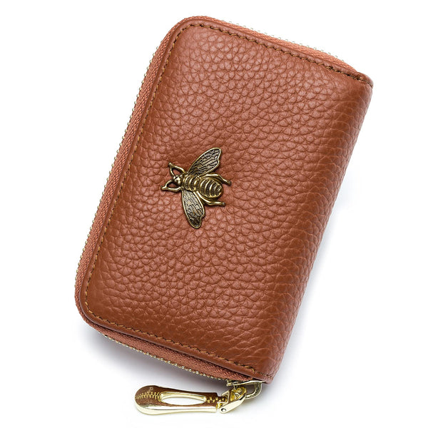 imeetu RFID Credit Card Holder, Small Leather Zipper Card Case Wallet for Women Lite Lite - Brown