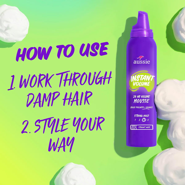 Aussie Instant Volume Mousse Triple Pack, 24-hour Volume Mousse, 6 oz Tropical fruit 6 Fl Oz (Pack of 3)