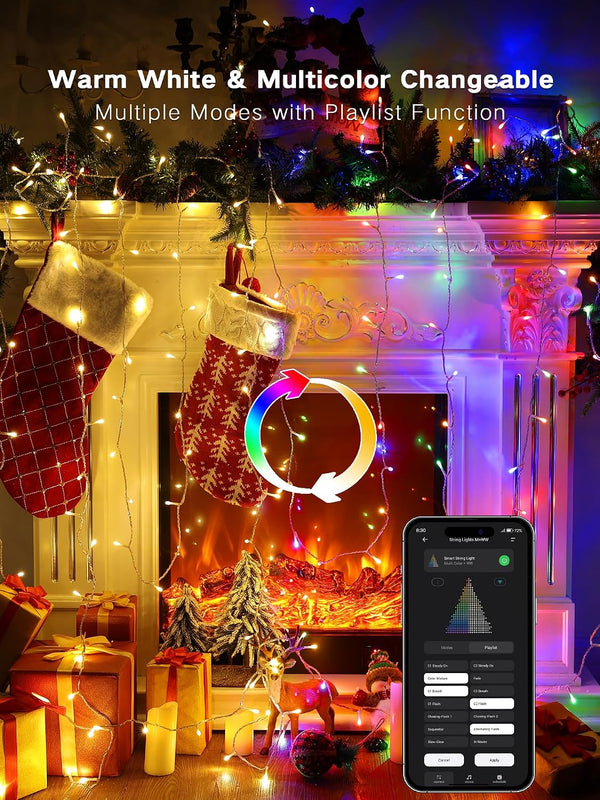 BrizLabs Smart Christmas Lights, 115FT 300 LED Color Changing String Lights | Warm White & Multicolor Fairy Lights; App & Voice Control WiFi Mini