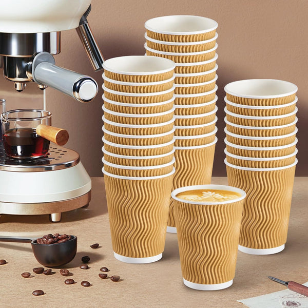 SIUQ Coffee Cups 12 oz 150 Pack, Insulated Ripple Wall Paper Coffee Cups 12 oz, Disposable Coffee Cups, Hot Beverage/Cold Drinking Cups for