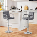 Yaheetech Counter Height Bar Stools Set of 2 Velvet Swivel Barstools for Kitchen Stool Height Adjustable Counter Stool Barstools with Armrest,