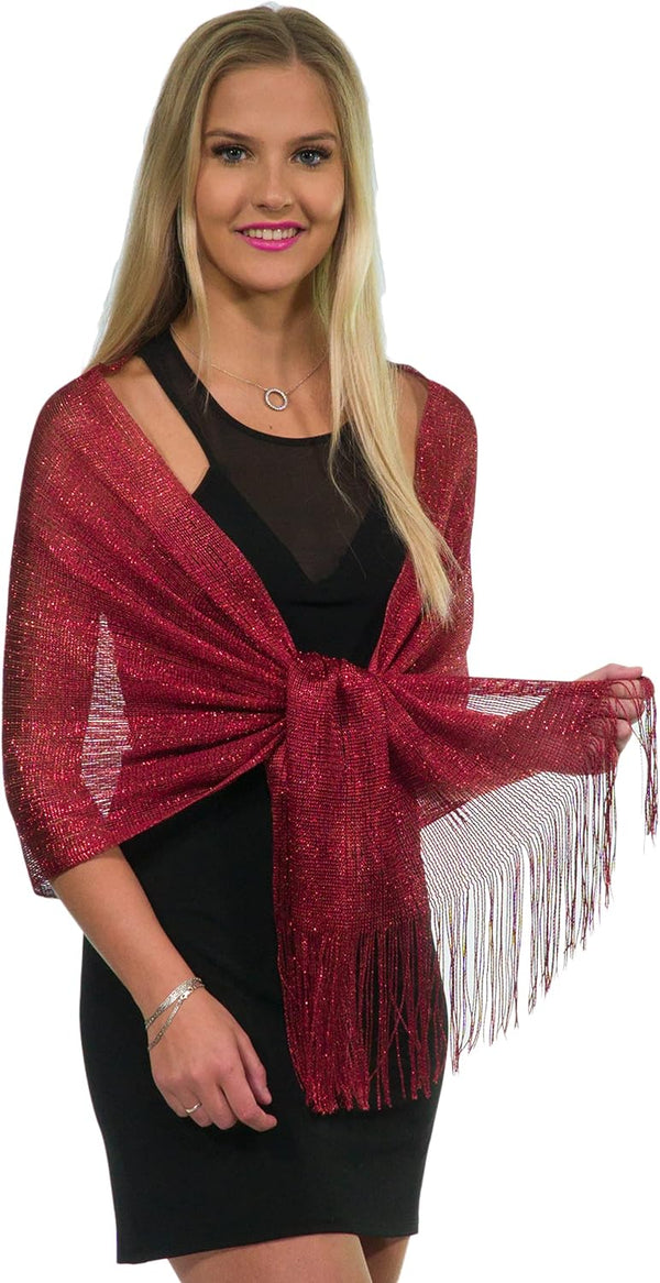 ShineGlitz Shawls and Wraps for Evening Dresses, Metallic Glitter Shawls for Women, Sparkling Wedding Giving Shawl Gift Burgundy Red