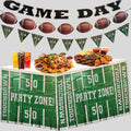 3 Pack Football Party Zone Metallic Fringe Table Skirt, Green and White, 50 Yard Line Design, Game Day Decoration, Footbale Table Decoration
