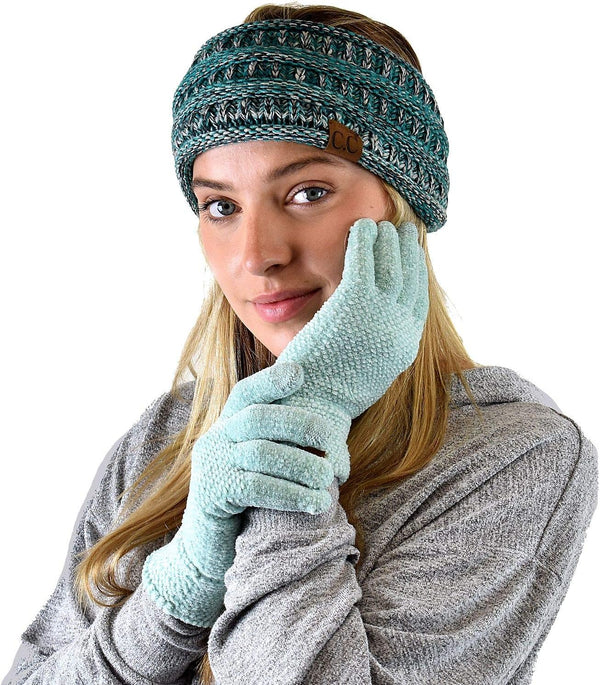 C.C Winter Warm Eco-Friendly Knit Chenille Touchscreen Texting Gloves Mint