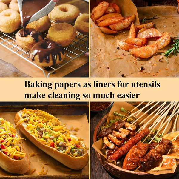 DISSKNIC 100PCS Unbleached Parchment Paper 12 x 16, Precut for Baking, Half Sheet for Cookie Sheets, Kitchen Gadgets and Supplies for Oven