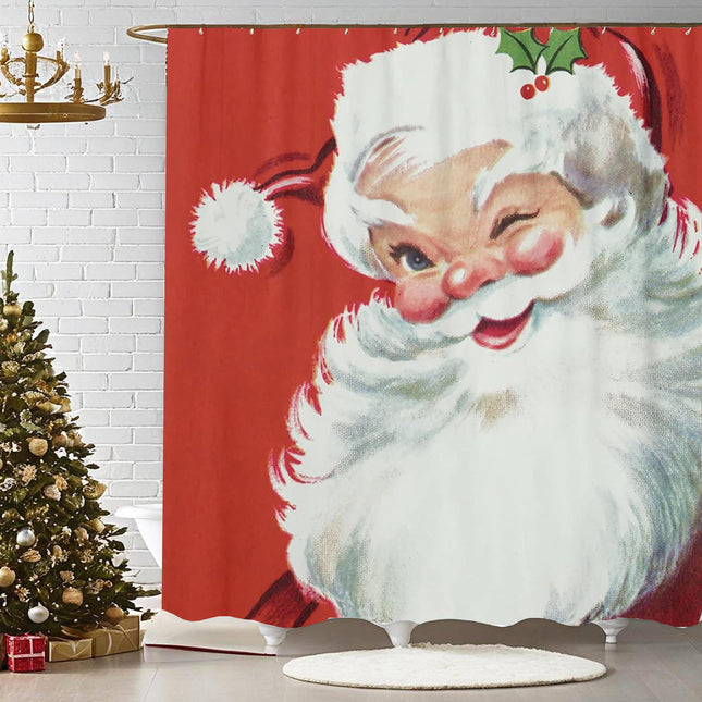 Sonernt Vintage Christmas Jolly Santa Claus Shower Curtain for Bathroom Polyeste
