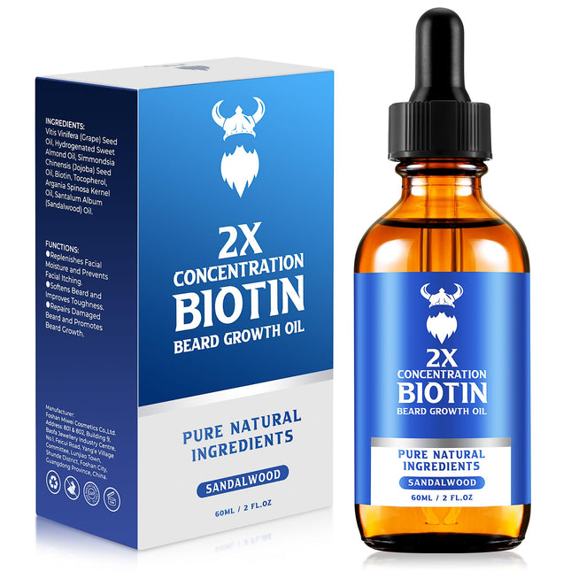 Beard Growth Oil - 2X Concentration Biotin Beard Oil for Men (2 Oz) - Natural Me