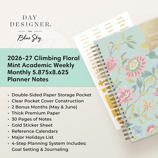 Blue Sky Day Designer 2025-2026 Weekly and Monthly Academic Year Planner Calendar, July 2025 - June 2026, 5.8" X 8.6", Flexible Cover, Laminated