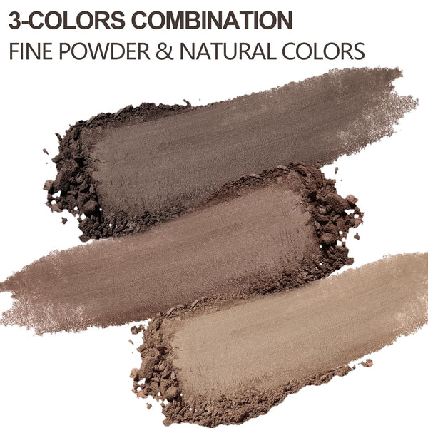 3 Colors Eyebrow Makeup Kit, Professional Brow Contour Palette, Waterproof Long-lasting Eyebrow Filler Powder with Mirror & Brow Brush #01