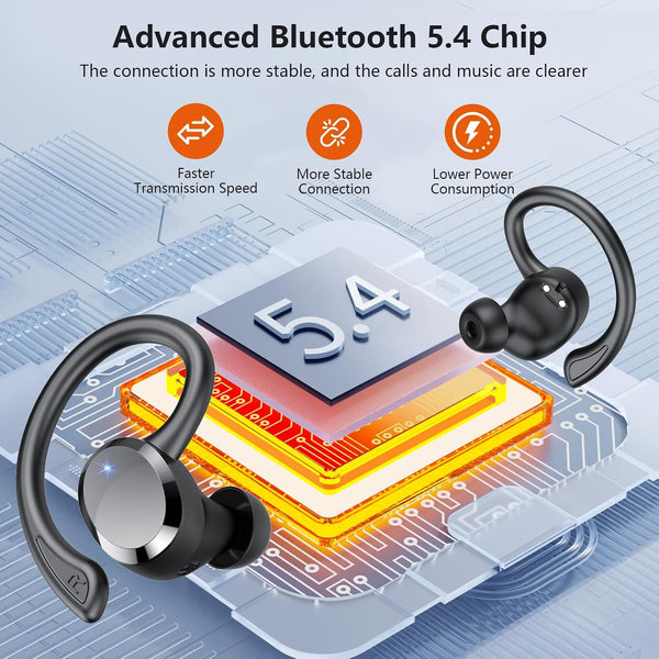 Wireless Earbuds, Earbuds Bluetooth 5.4, Bluetooth Headphones 68Hrs Playtime Sport Earphones with LED Display ENC Noise Cancelling Mic, IPX7