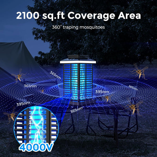 Bug Zapper Outdoor, 2025 Upgraded Mosquito Zapper 2 in 1 Rechargeable Bug Zapper Outdoor with 5000Mah Battery & LED Night Light, 4000V Electric