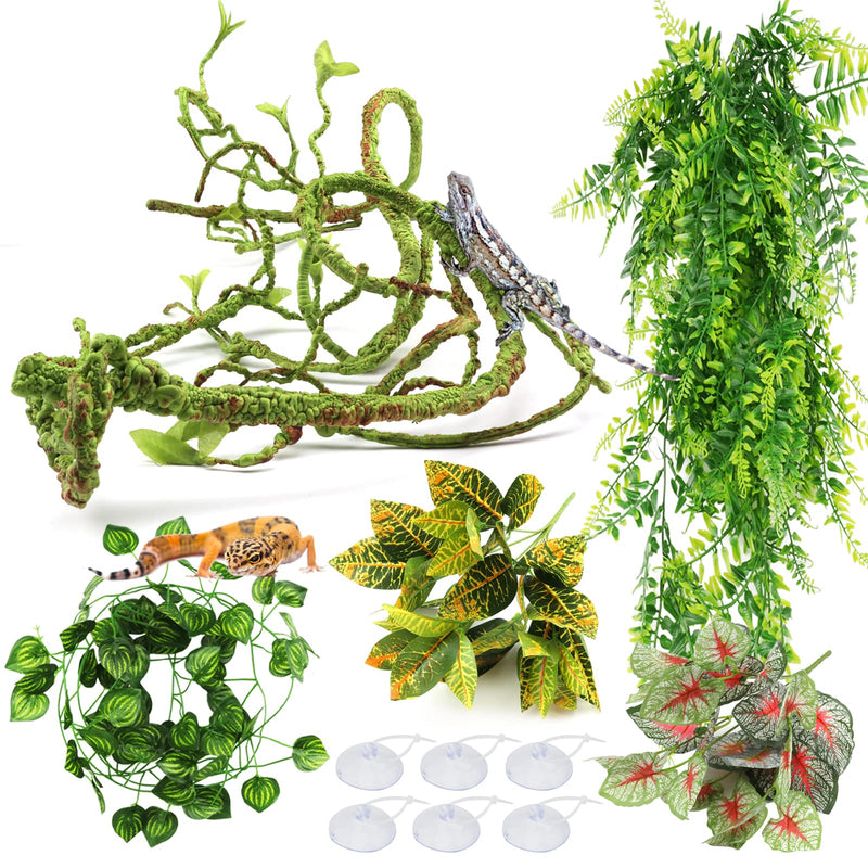 Reptile Plants, Terrarium Hanging Plant Vines Artificial Leaves Reptile Hide, Leopard Gecko Tank Accessories, Terrarium Decorations for Bearded