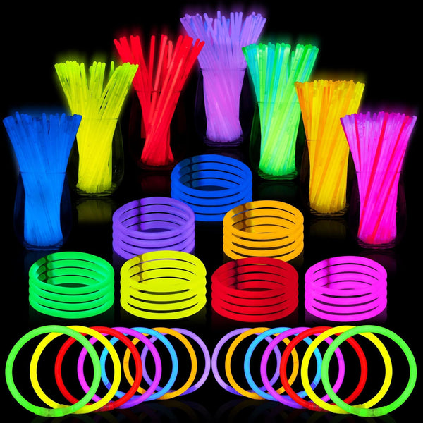 JOYIN 144 Pcs 8" Glow sticks Bulk Party Favors Pack, Neon Glow in the Dark Party Supplies, Light Up Necklaces and Bracelets with Connectors,