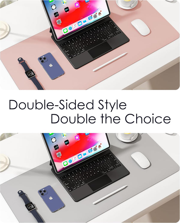 Double-Sided Leather Desk Pad, Non-Slip Mouse Mat (Pink/Silver) 35.4x17 in Pink/Silver 35.4" x 17"