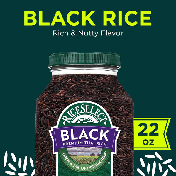 RiceSelect Black Rice, Whole-Grain, Gluten-Free, Non-GMO, and Vegan Rice, Kosher, 22oz Jar (Pack of 1) 22 Ounce (Pack of 1) Black Rice
