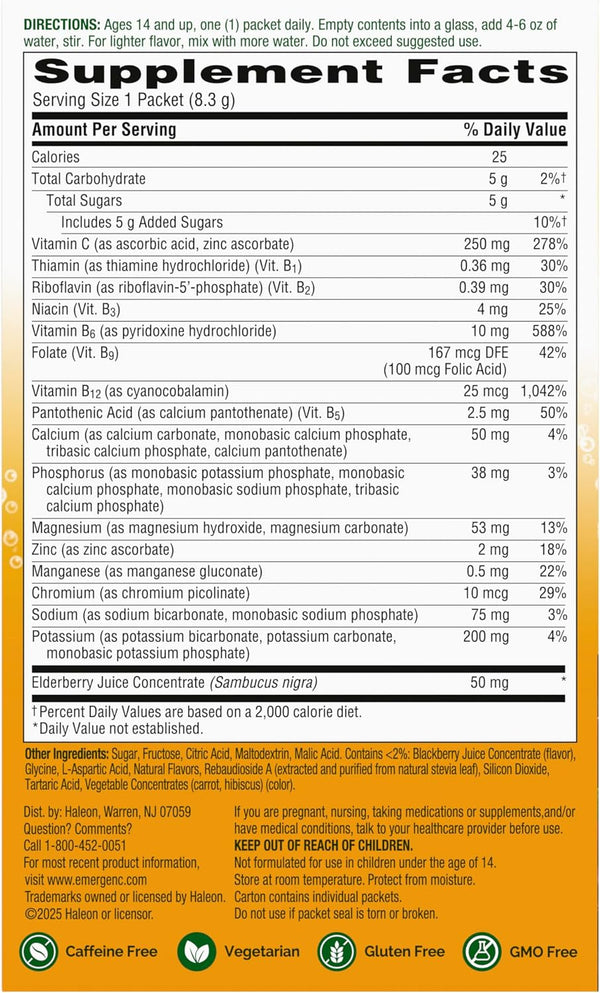 Emergen-C Elderberry Fizzy Drink Mix, Elderberry Immune Support, Natural Flavors, With High Potency Vitamin C, 18 Count Elderberry 5.2 Ounce (Pack