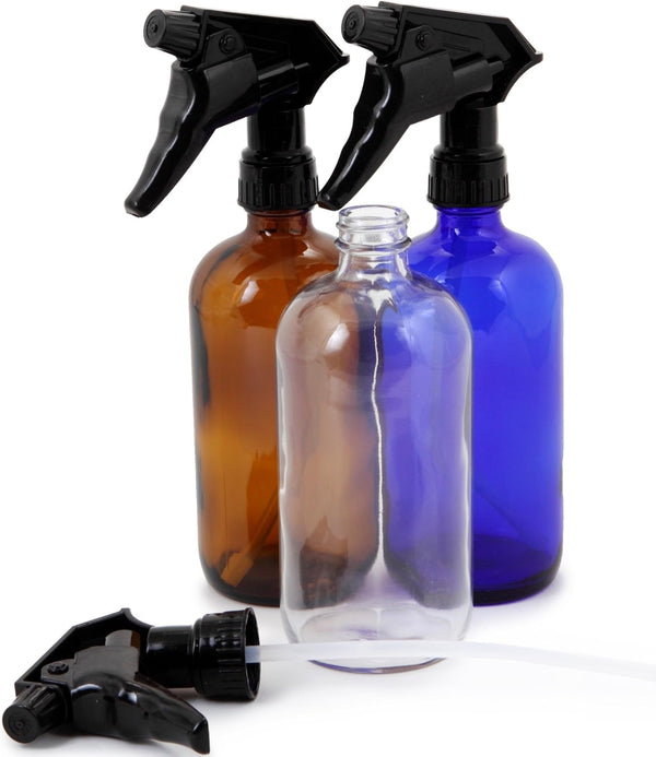 Vivaplex 16oz Assorted Colors Glass Bottles with Black Trigger Sprayers-3pk