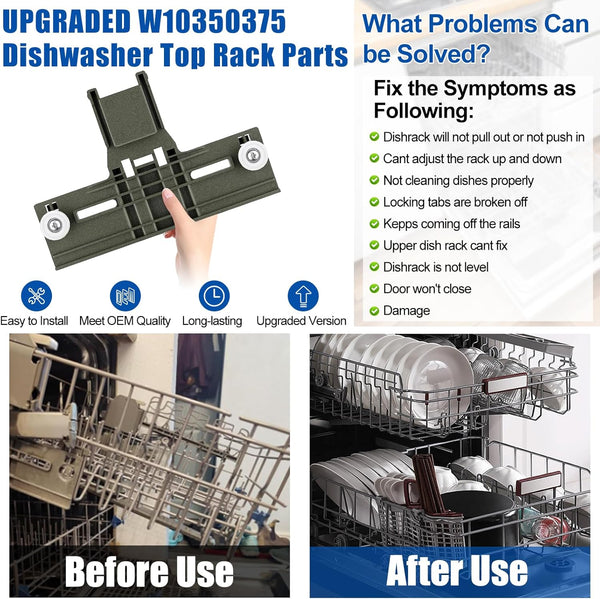 Upgraded W10350375 Dishwasher Top Rack Adjuster parts For Whirlpool WDT730PAHZ0 WDT750SAHZ0 Upper Rack Parts,WDTA50SAHZ0 WDT970SAHZ0 Dishwasher