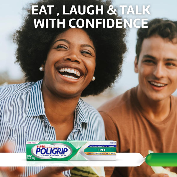 Super Poligrip Zinc Free Denture and Partials Adhesive Cream, 2.4 Ounce (Pack of 4)