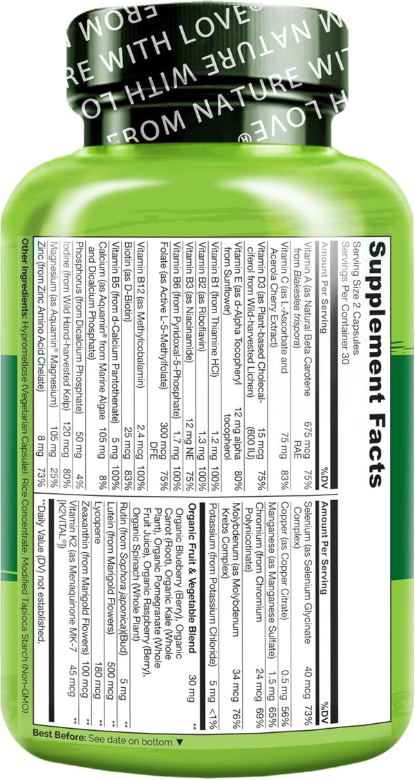 NATURELO Teen Multivitamin - Whole Food Multivitamin for Teenage Boys - Minerals Supplement for Active Kids - with Plant Extracts - Non-Gmo -