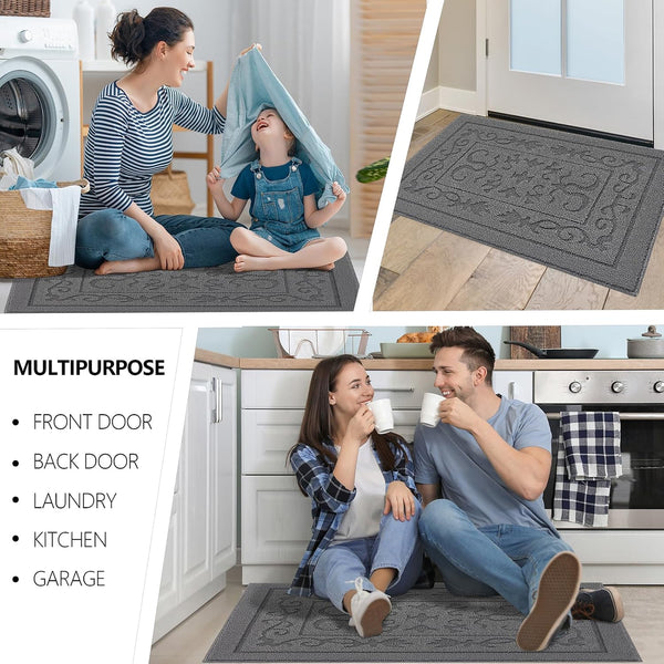 FONEYI Indoor Door Mat for Entryway 20" x 32", Absorbent Dirt Trapper Doormat with Non-Slip Backing, Low Profile Washable Entry Rug for Front