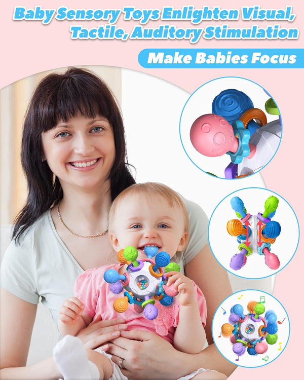 Baby Teething Toys for 0-6 6-12 Months Ages 0-2, Tummy Time Montessori Toys for Babies 0 3 6 9 12 18 Months, Newborn Infant Sensory Toys, Baby