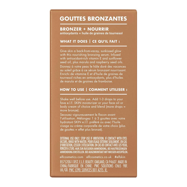 E.L.F. SKIN Bronzing Drops, Liquid Bronzer for Face & Skin, Creates a Sun-Kissed Glow, Infused with Vitamin E, Vegan & Cruelty-Free, Rose Gold