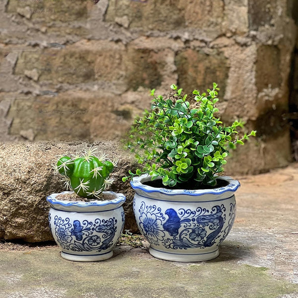 HakkaGirl Blue and White Planters, Succulent Pots Ceramic Plant Pots Indoor with Drainage for Home Décor - Set of 3 Blue and White - Art Decor Set