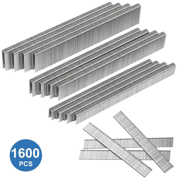 18 Gauge 1/4 Inch Narrow Crown Staples 4 Assorted Sizes 1600-Count | 400 PCS per Size: Galvanized Staples 1/2", 3/4", 1" & Brad Nails 5/8" fit