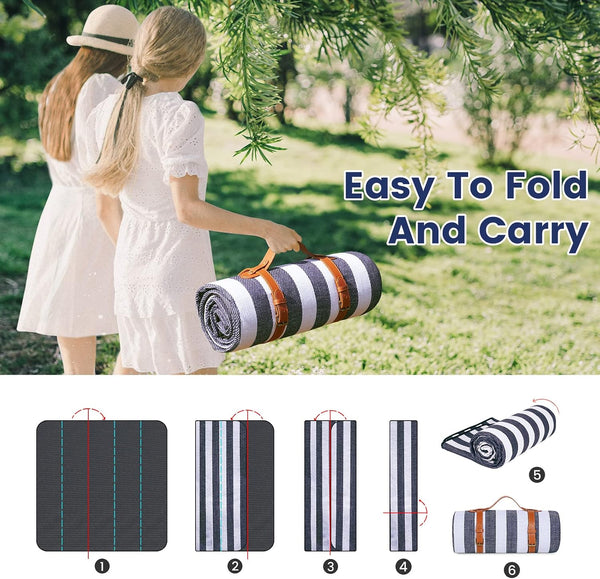 Sapsisel 80”X 80” Picnic Blanket Extra Large, Waterproof and Foldable Beach Blanket, 3-Layer Outdoor Blanket for 6 to 8 Adults, for Camping, Park,
