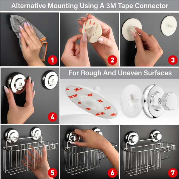 HASKO Suction Cup Shower Caddy Basket for Shampoo, Shower Suction Shelf Organizer, Basket with Soap Holder and Hooks, Stainless Steel Shampoo