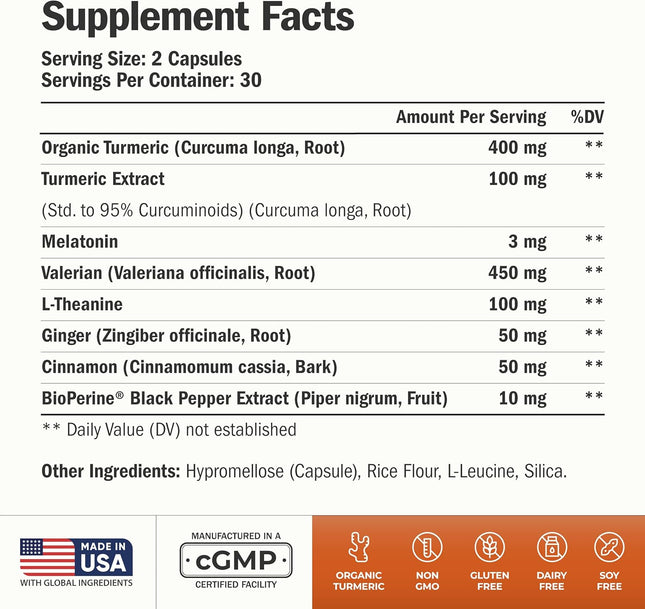Turmeric Supplement - Turmeric Curcumin with Black Pepper, Melatonin 3Mg & Valer