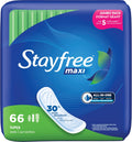 Stayfree Maxi Pads for Women, Super - 66 Count