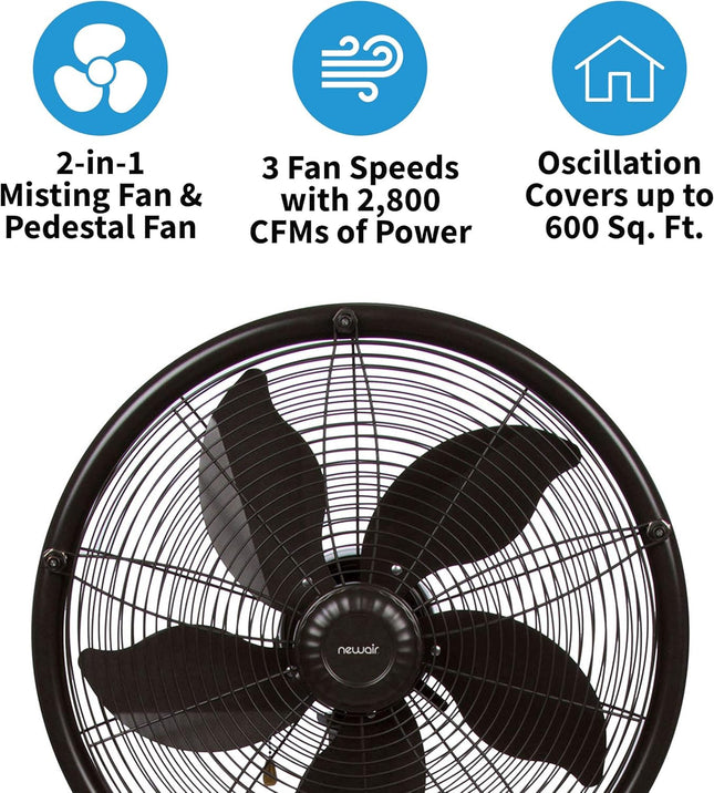 Newair Outdoor Patio Misting Fan | 2-In-1 Outdoor Deck & Mister Fan | 5 Gentle M