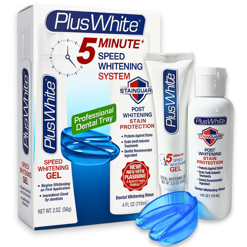 Plus White Premier Whitening System - 5 Minute Speed Whitening Gel, Comfort Fit Mouth Tray & Stainguard Post - Dentist Approved & Professional