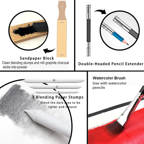 KALOUR 76 Drawing Sketching Kit Set - Pro Art Supplies with Sketchbook & Watercolor Paper - Include