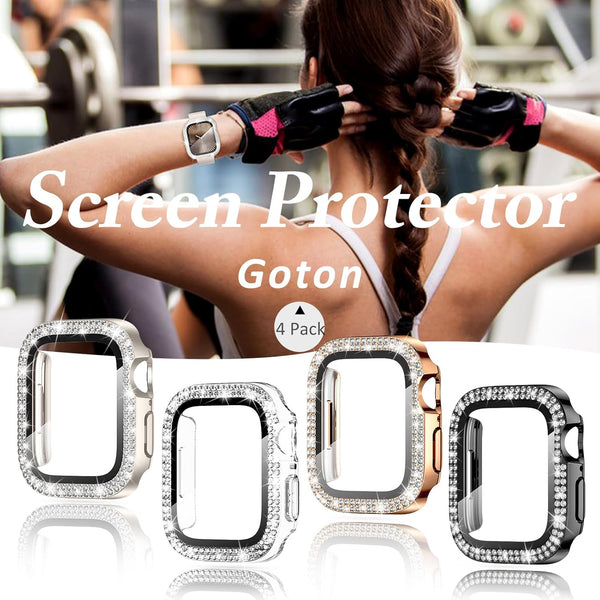 Goton 4 Pack for Apple Watch Series 10 Screen Protector 46Mm Bling Case, Women Glitter Diamond Rhinestone Face Cover for Iwatch Accessories 46Mm