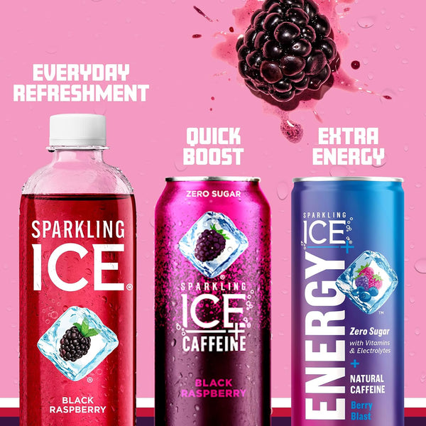 Sparkling Ice, Black Raspberry Sparkling Water, Zero Sugar Flavored Water, with Vitamins and Antioxidants, Low Calorie Beverage, 17 fl oz Bottles