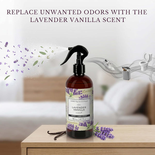 Abbey & Sullivan Odor Eliminating and Refreshing Linen and Room Spray, Lavender Vanilla, 16 oz.