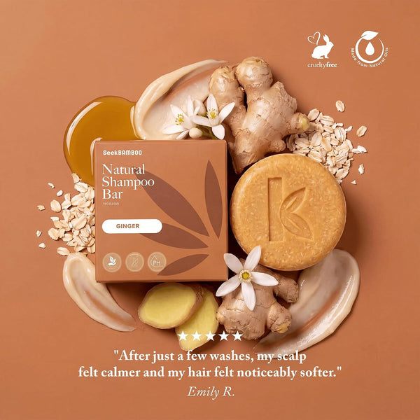 Seek Bamboo - Ginger Shampoo Bar ÃÂ¢ÃÂÃÂ Stimulating & Nourishing with Avocado, Cocoa & Shea Butters, Plastic-Free for All Hair Types (Ginger)