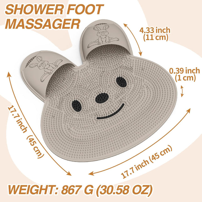 Manmihealth Upgrade Shower Foot Scrubber Mat with Non-Slip Suction Cups, Rabbit-
