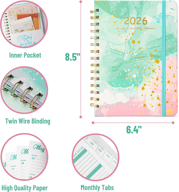 Mr. Pen- 2026 Planner, 6.4" x 8.5", Abstract Splash, 2026 Planner Weekly and Monthly, Hardcover, Twin-Wire Binding Abstract Splash 6.4" x 8.5"(2026）