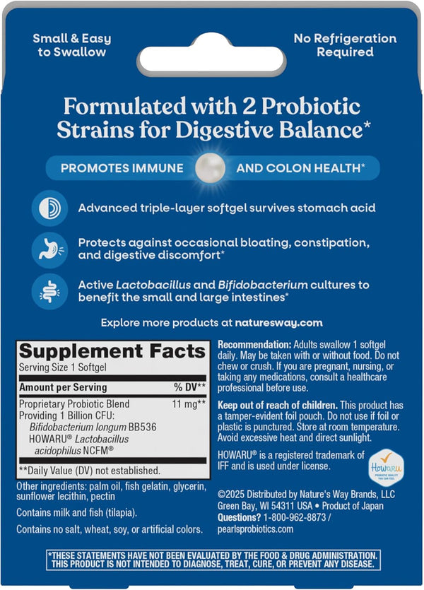 Nature's Way Probiotic Pearls Acidophilus Softgels, 1 Billion CFU, 90 ct | Supports Digestive Balance & Gut Health*, Reduces Occasional