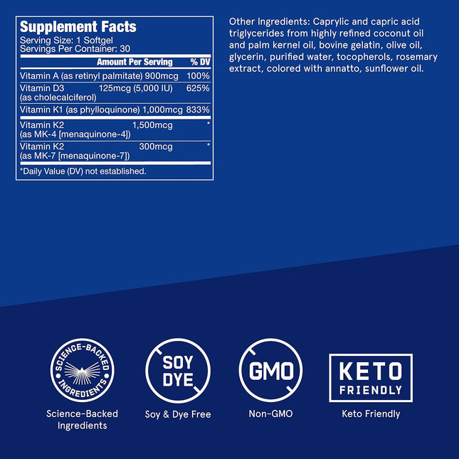 Bulletproof Vitamins A-D-K Softgels, 30 Count, Supplement for Heart, Bone Health