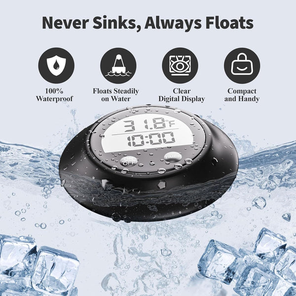 Silicone Cover Ice Bath Thermometer with Timer, Waterproof Floating Water Thermometer for Cold Plunge, Works with Ice Bath Tub Hot Tub Accurate